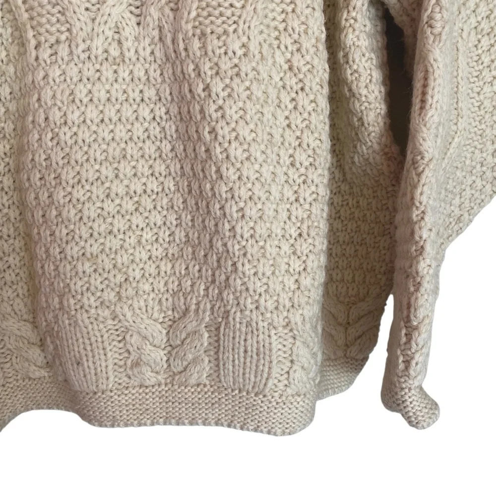 Cream Crew Neck Cable Knit Sweater Doogan Donegal fisherman - Picture 4 of 5